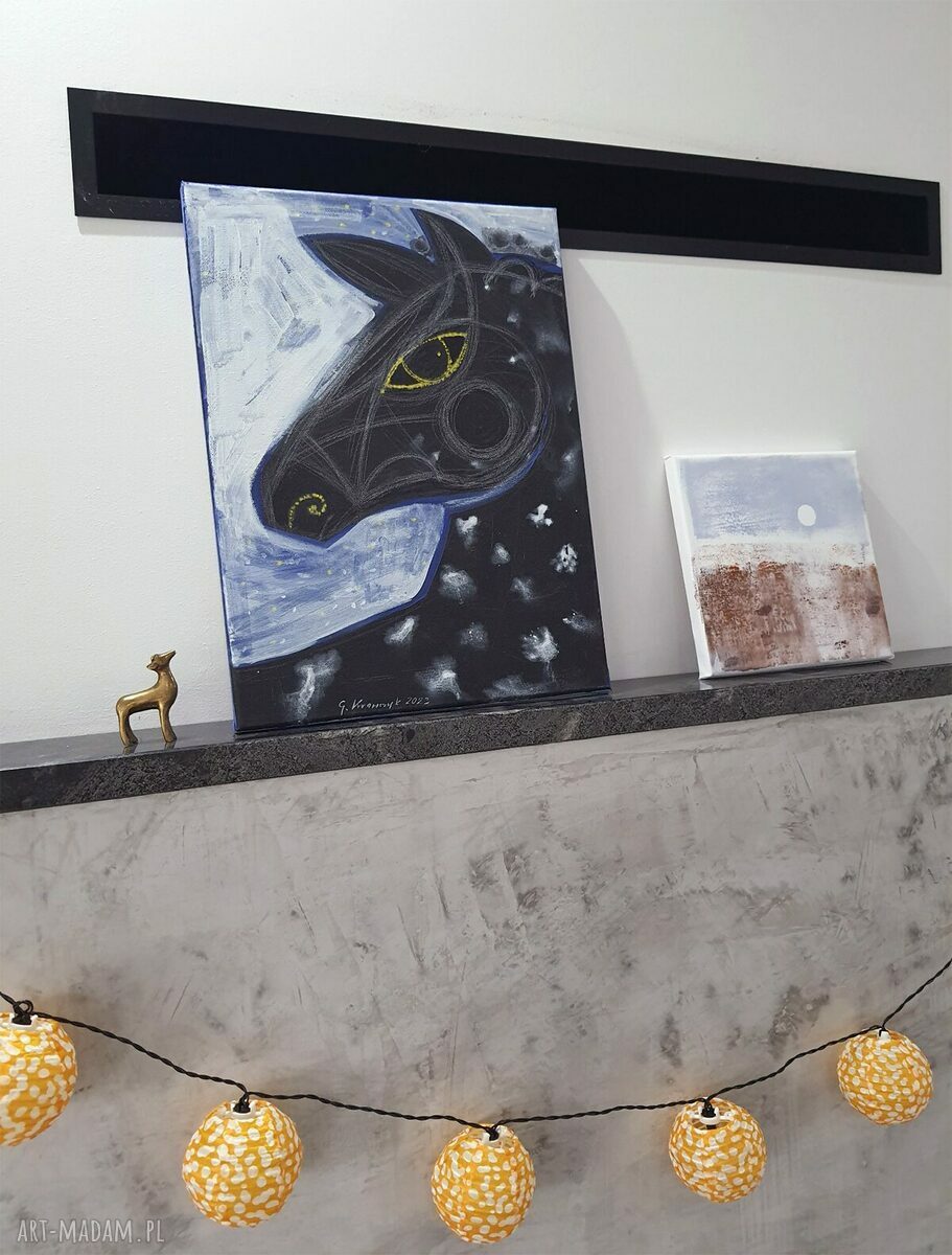 Ręcznie malowany obraz oryginalny na płótnie 40x30 cm - konik Vincent