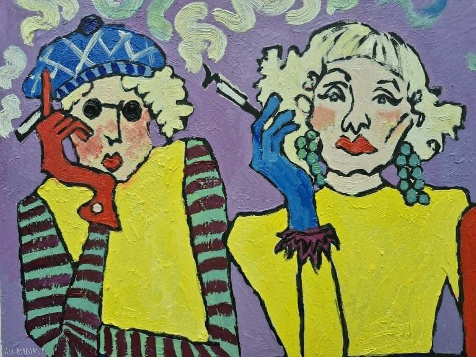Obraz olejny „Osobliwe Towarzystwo” karykatura kobiet, 30 x 42 cm (edycja limitowana)