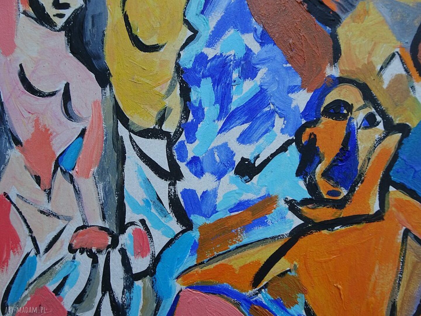 Panny z Awinionu - obraz inspirowany Picassą, ręcznie malowany akryl A4