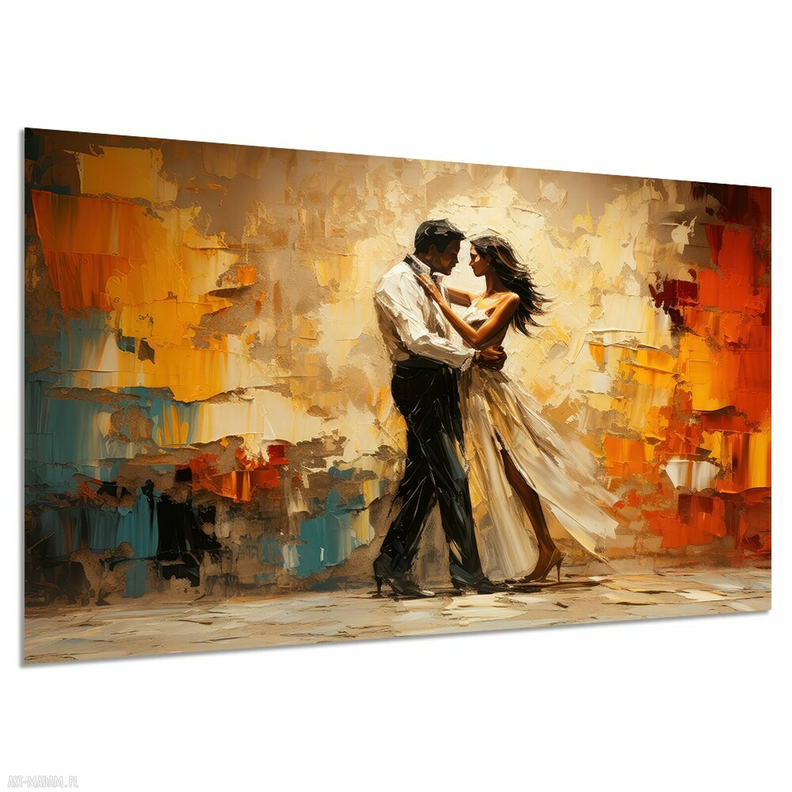 Obraz na płótnie Para w tańcu - abstrakcja w złotych barwach 120x80 cm