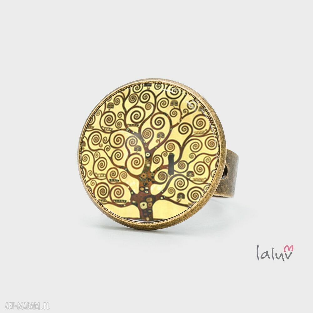 Pierścionek KLIMT Tree of Life - drzewo życia, regulowany, antyczne złoto