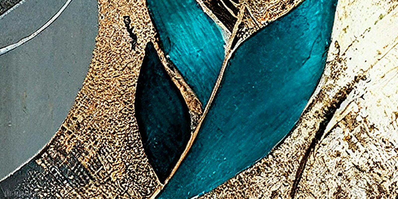 Obraz na płótnie Pióra 3 - złoto, turkus i czerń, 120x80 cm