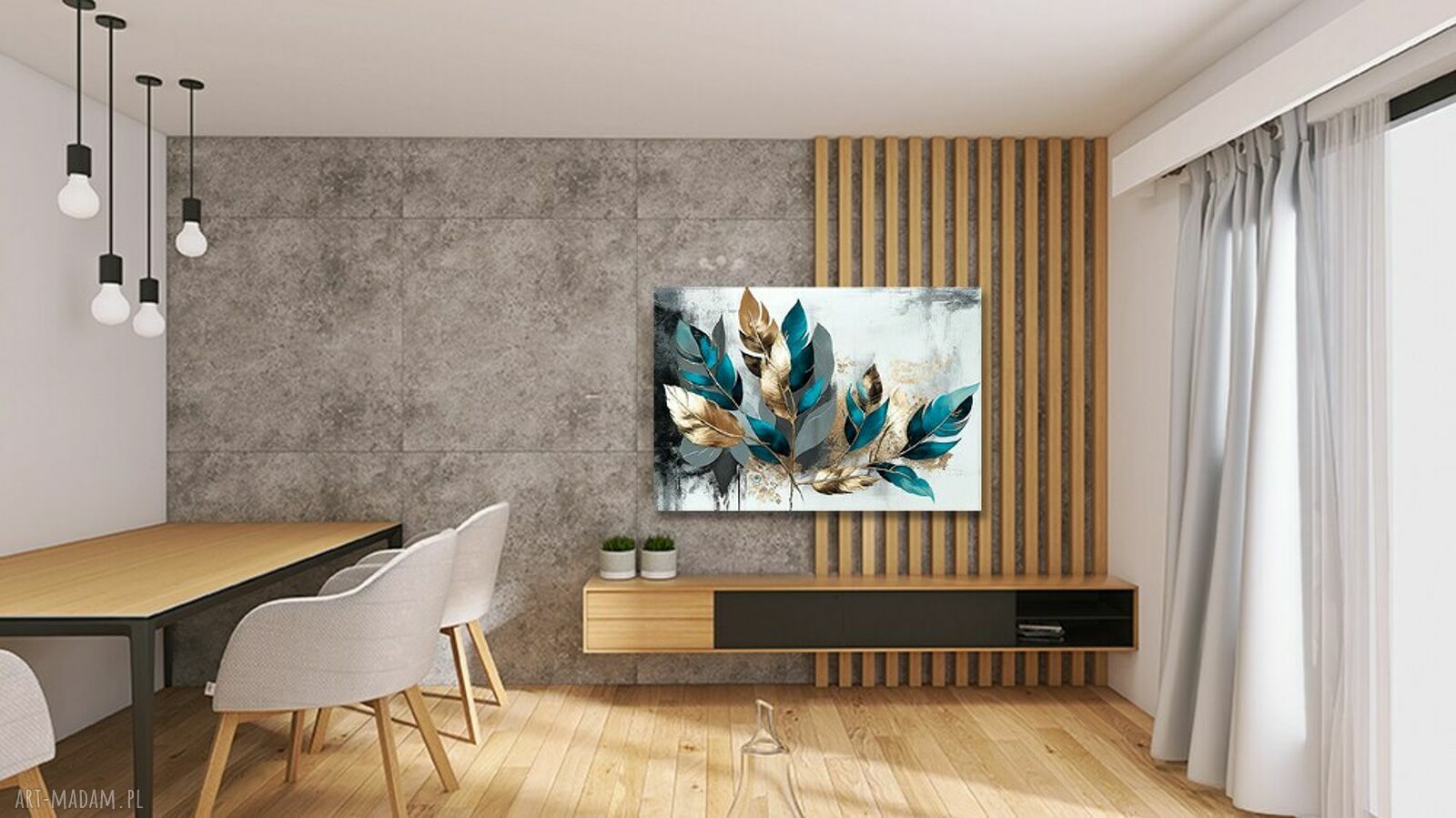 Obraz na płótnie Pióra 3 - złoto, turkus i czerń, 120x80 cm