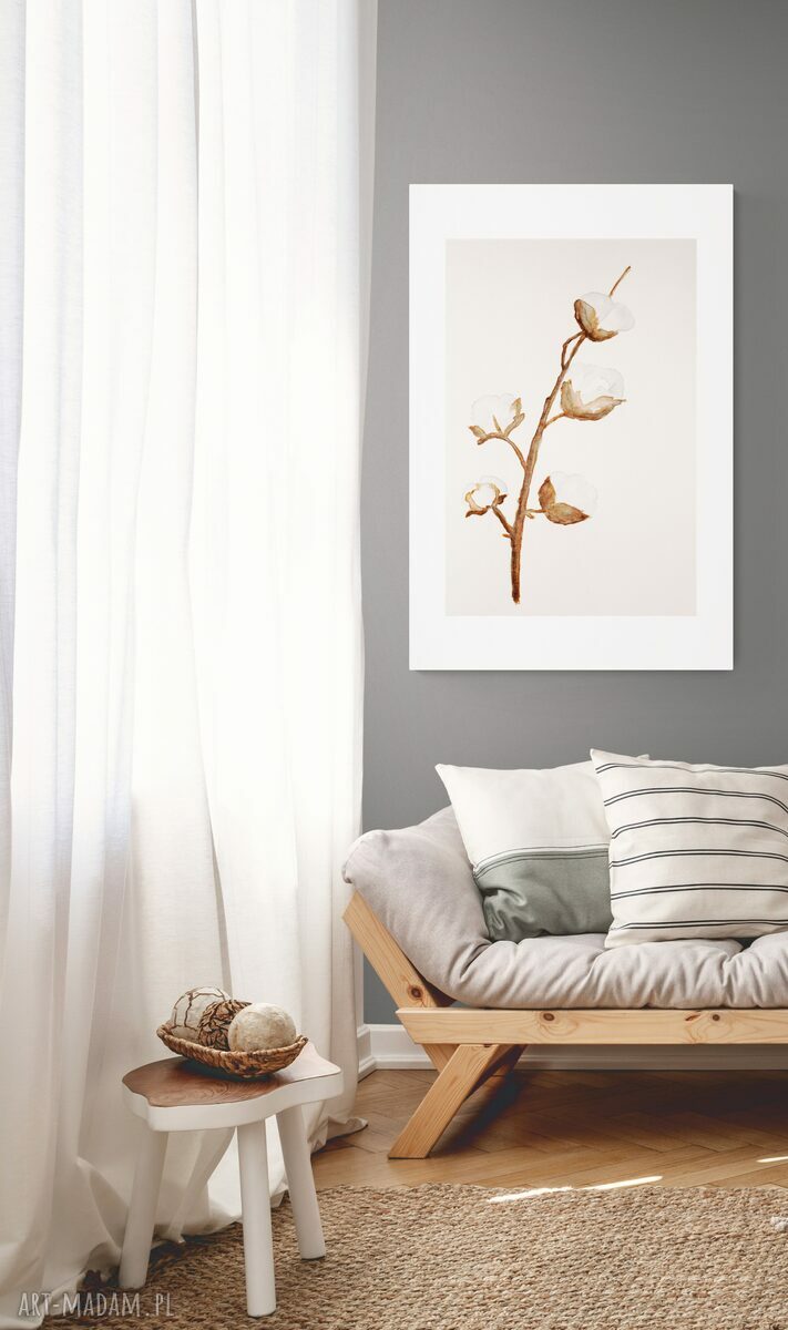 Obraz - plakat 40x60 cm Bawełna II - beżowa dekoracja ścienna