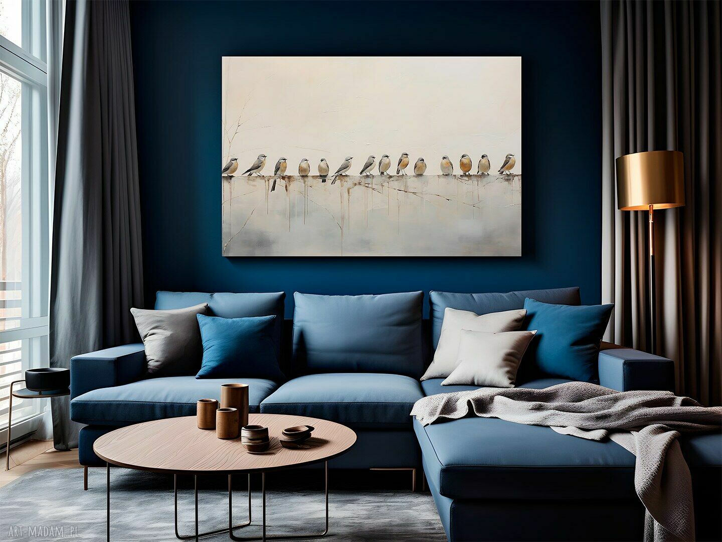 Obraz na płótnie z wróblami na gałęzi - 120x80 cm