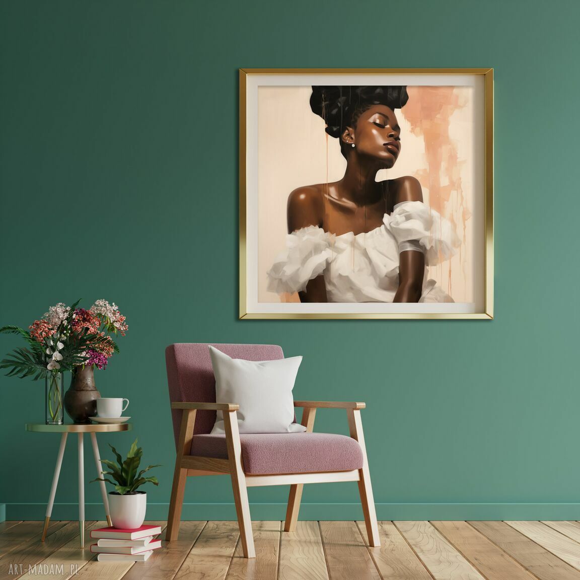Obraz portret kobiety 50x50 - minimalistyczny wydruk artystyczny Tecco Matte