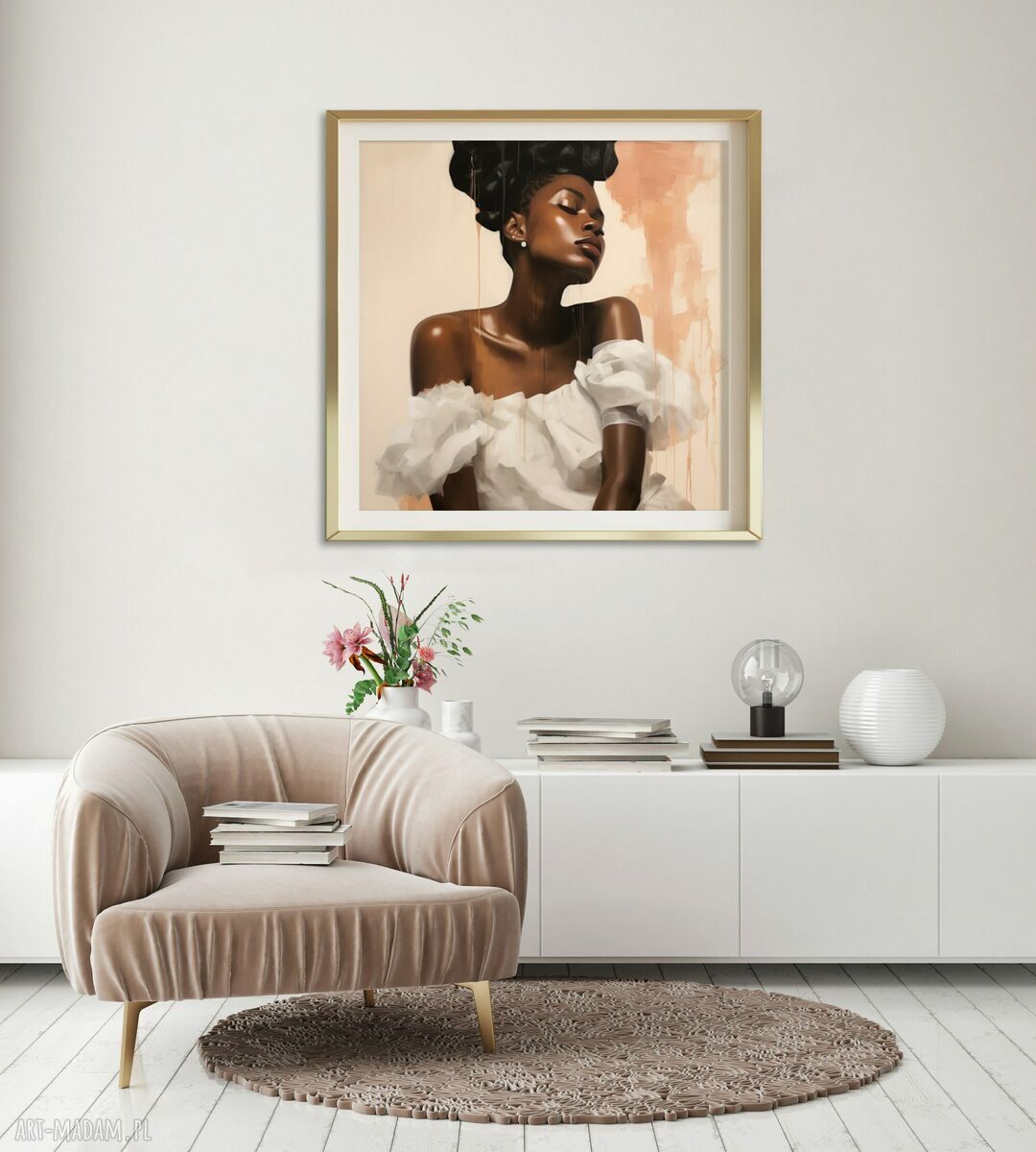 Obraz portret kobiety 50x50 - minimalistyczny wydruk artystyczny Tecco Matte