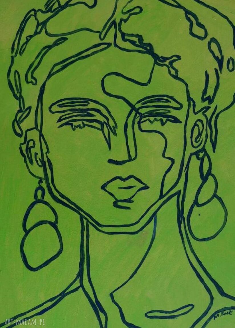 Obraz portret kobiety linearny do salonu - akryl na płycie 30x40 cm