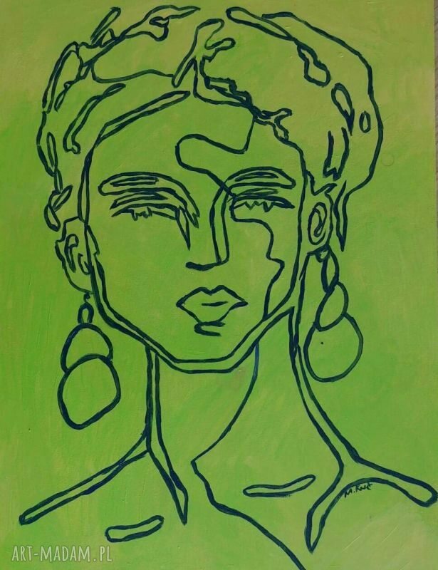 Obraz portret kobiety linearny do salonu - akryl na płycie 30x40 cm