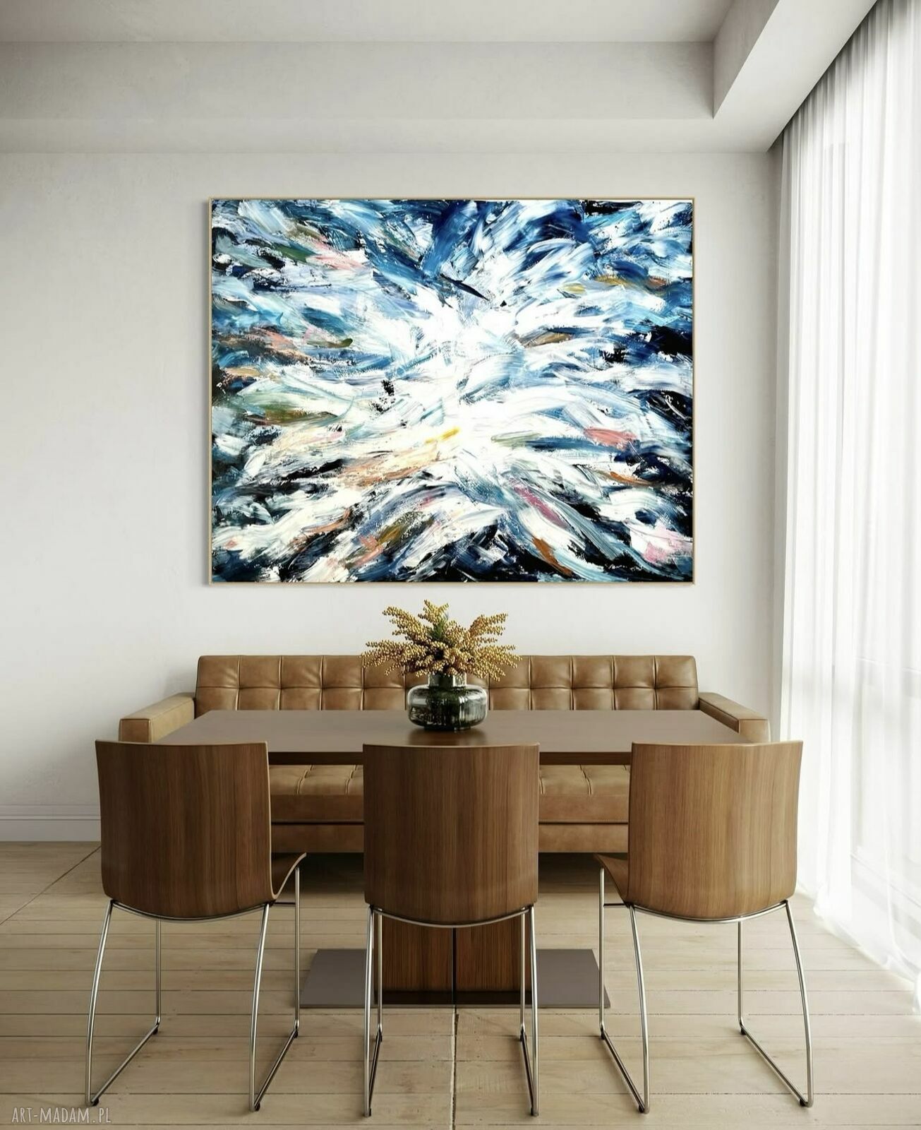 Nowoczesny obraz abstrakcyjny ręcznie malowany 100x140 cm w granacie