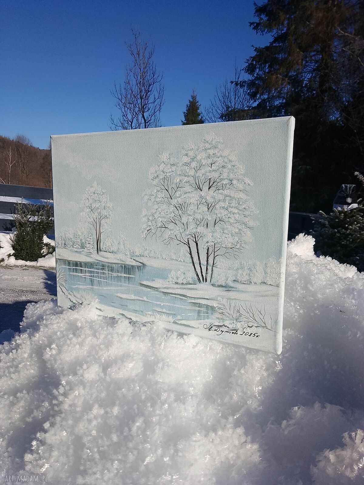 Obraz ręcznie malowany akrylowy 'Śnieżna cisza' 30x40 cm