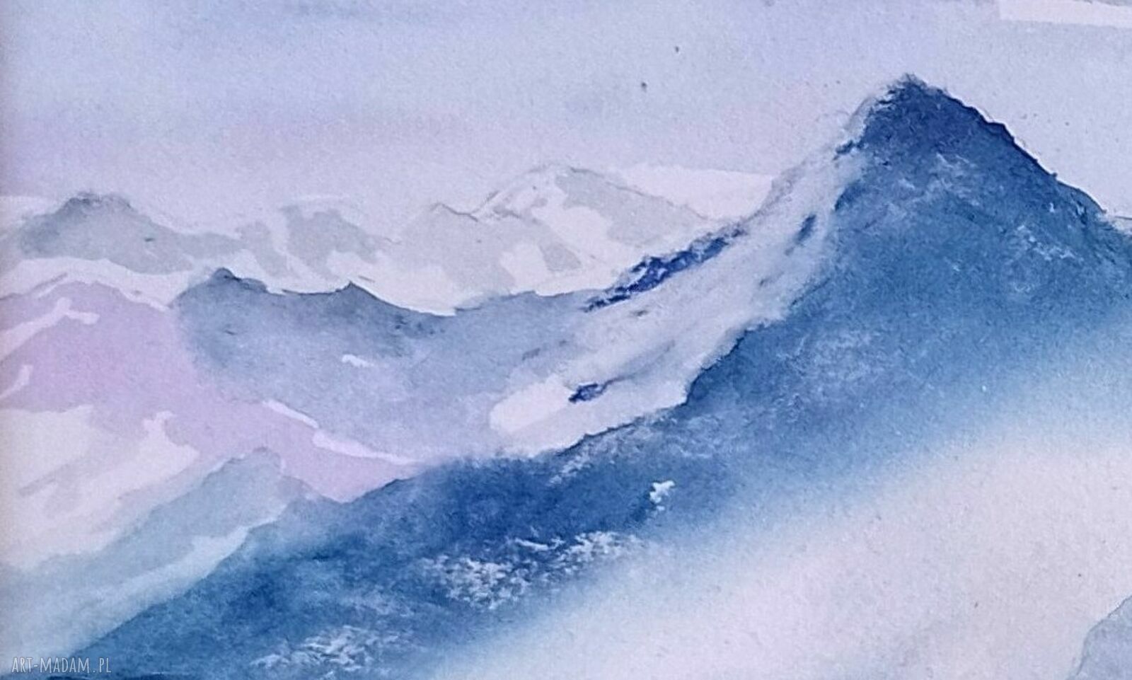 Obraz ręcznie malowany „W nastroju indygo” akwarela oprawiony 52x42 cm