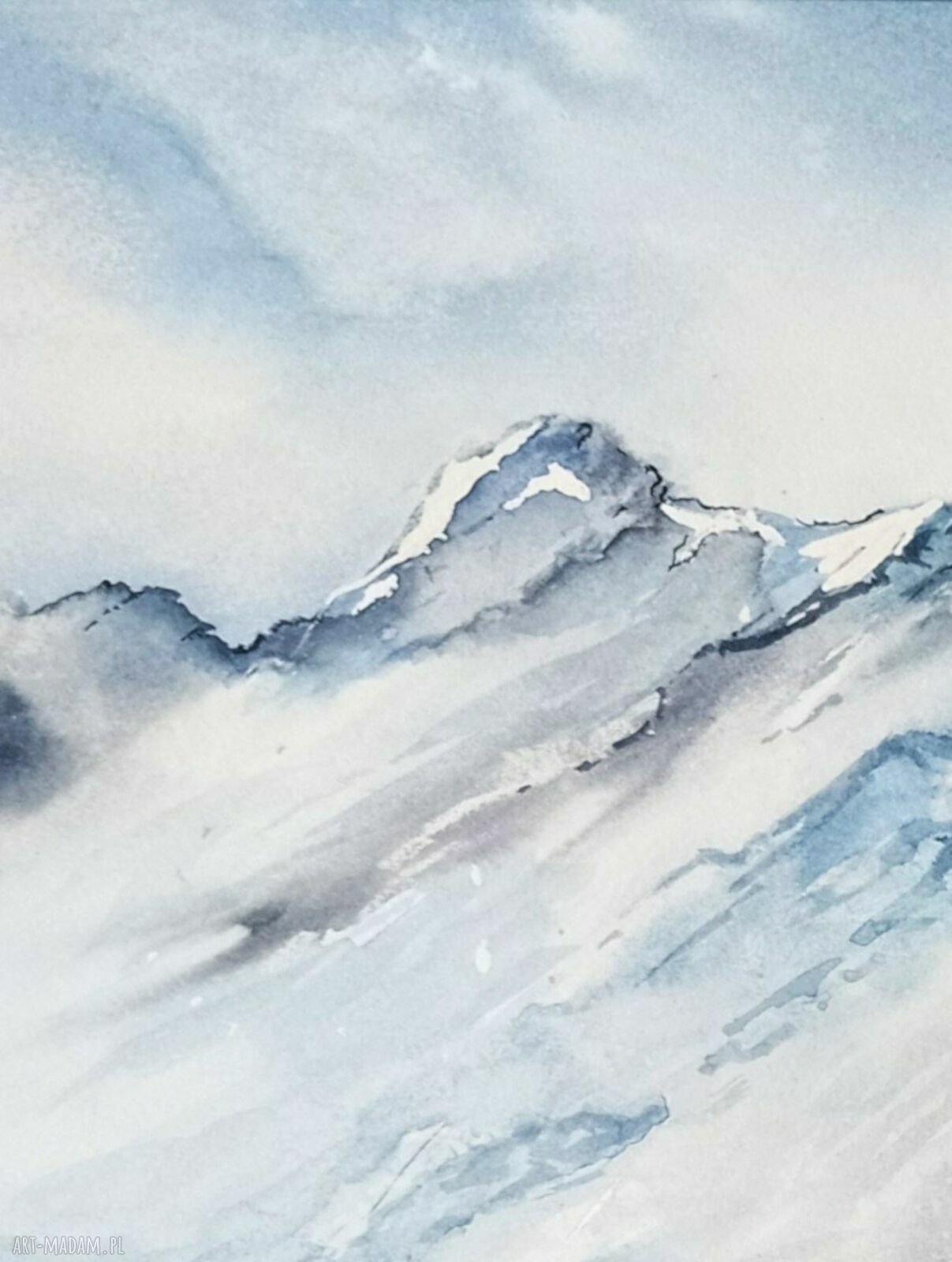 Obraz akwarela Góry "Mglista zaduma" oprawiony 52x42 cm