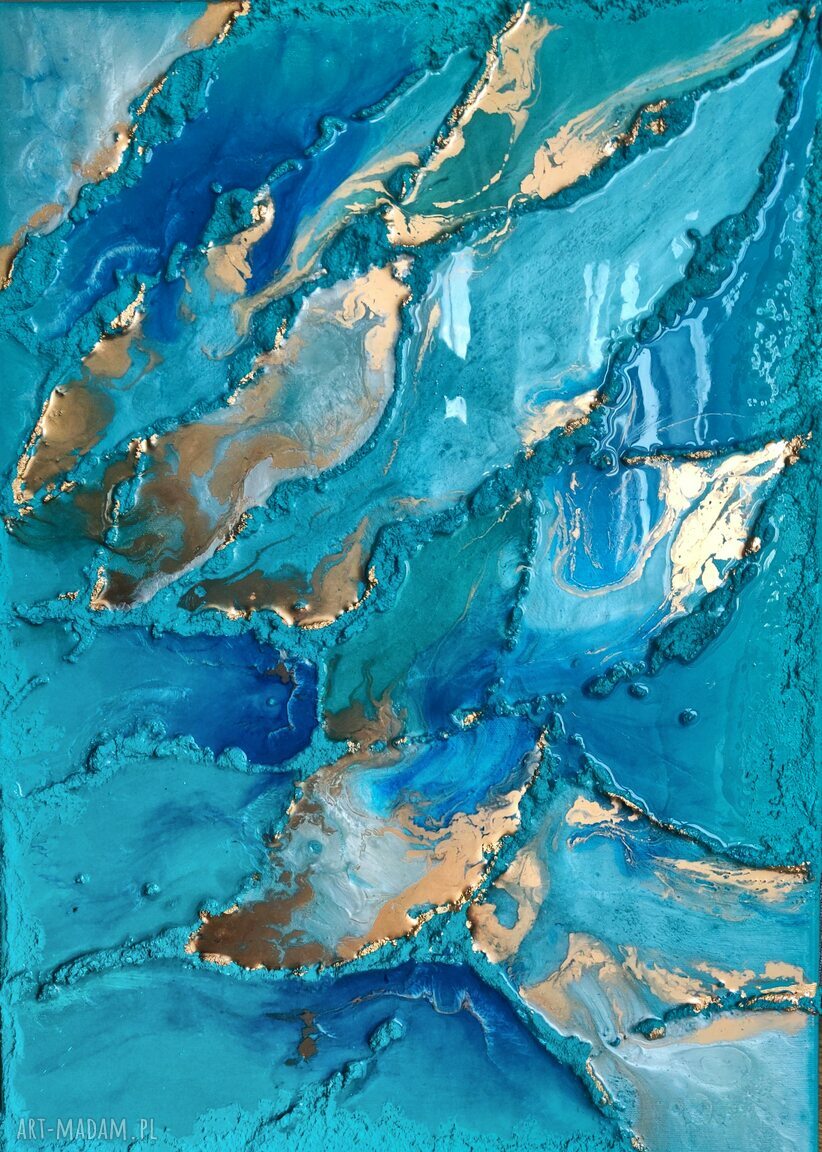 Obraz ręcznie malowany 70x50 cm Macarella - turkusowy 3D z żywicy
