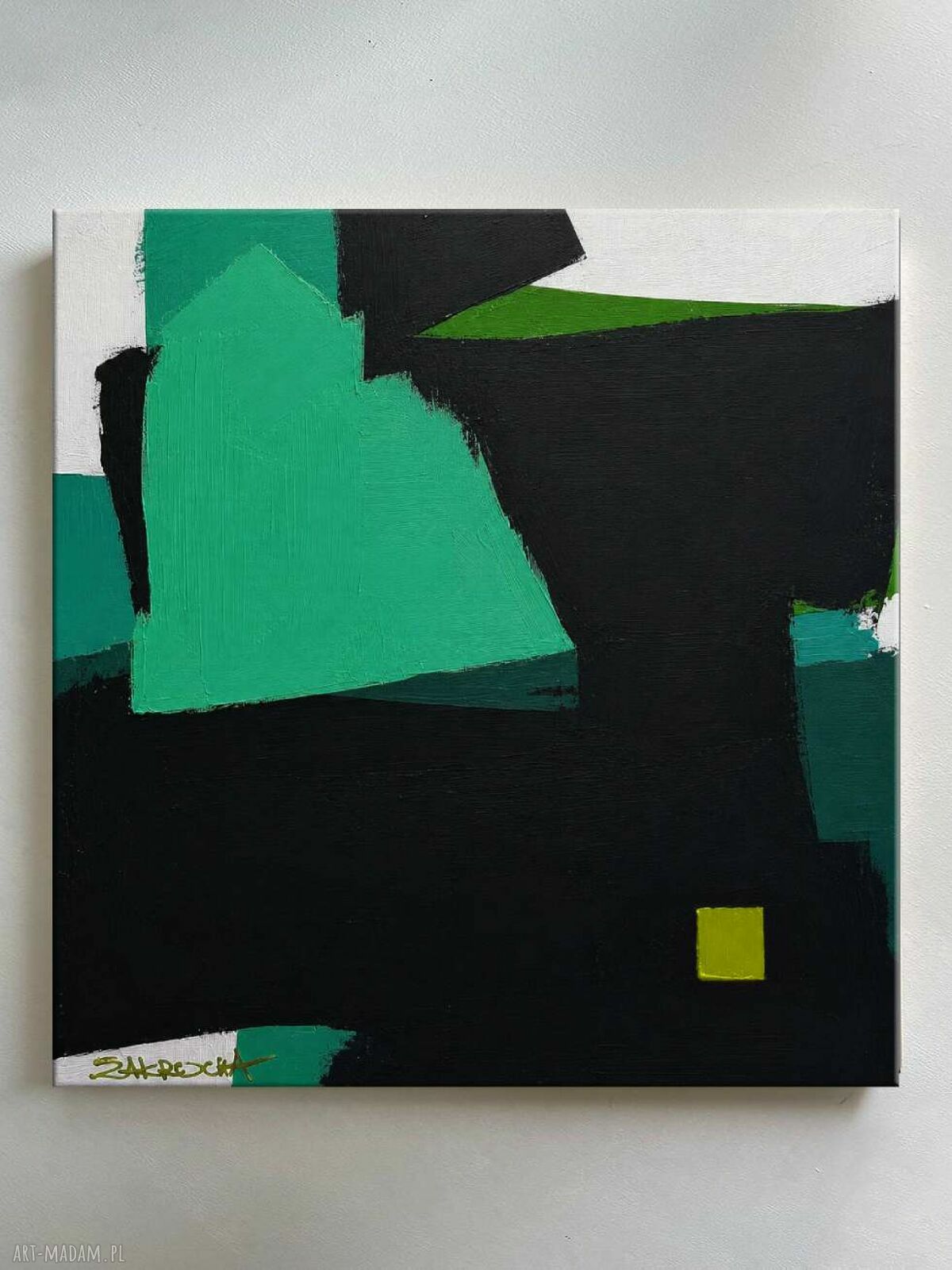 Abstrakcja z turkusem 120x120 cm - ręcznie malowany obraz do biura i salonu