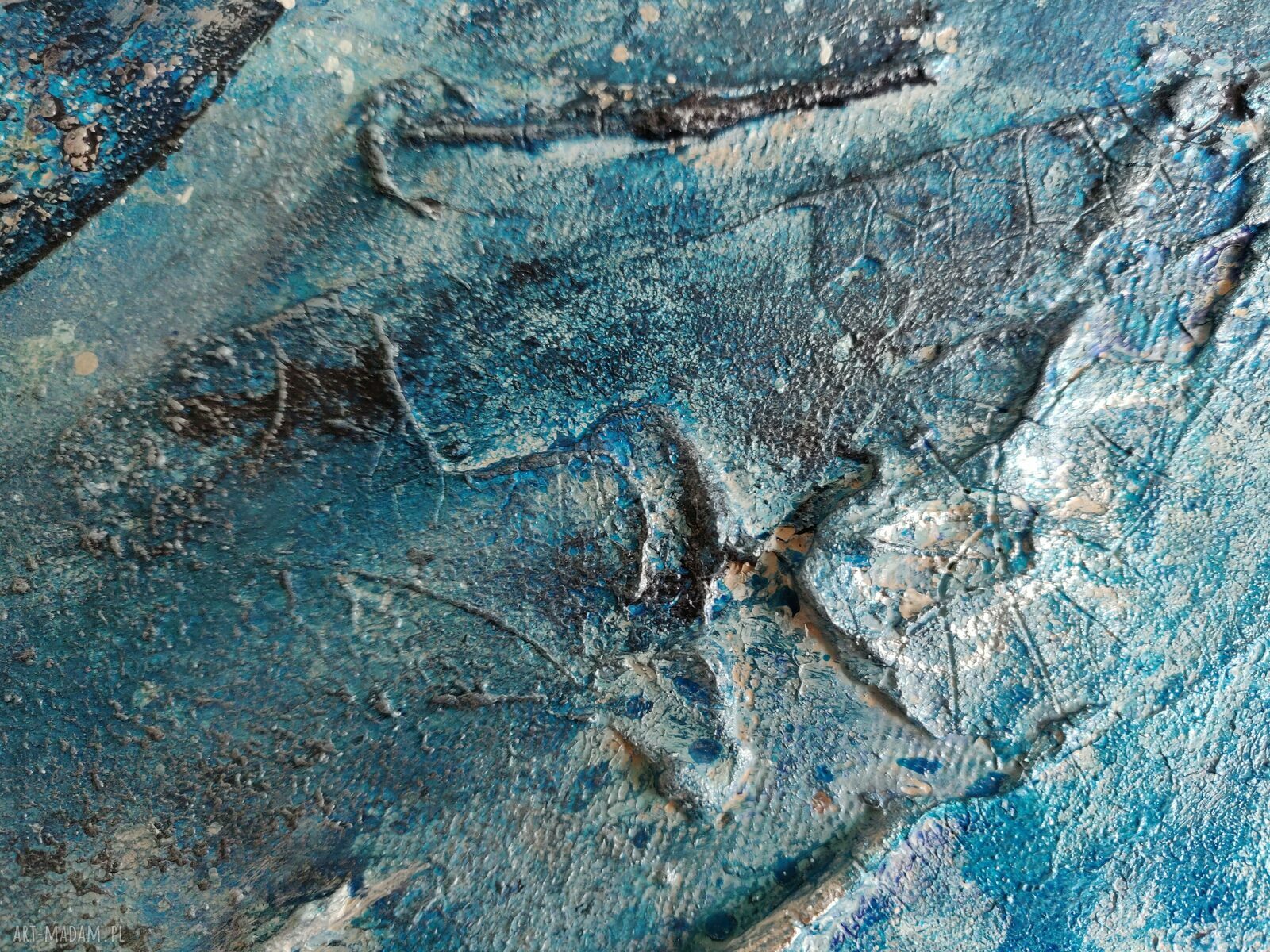 Srebrzysty Księżyc 3D - obraz ręcznie malowany na płótnie 100x70 cm