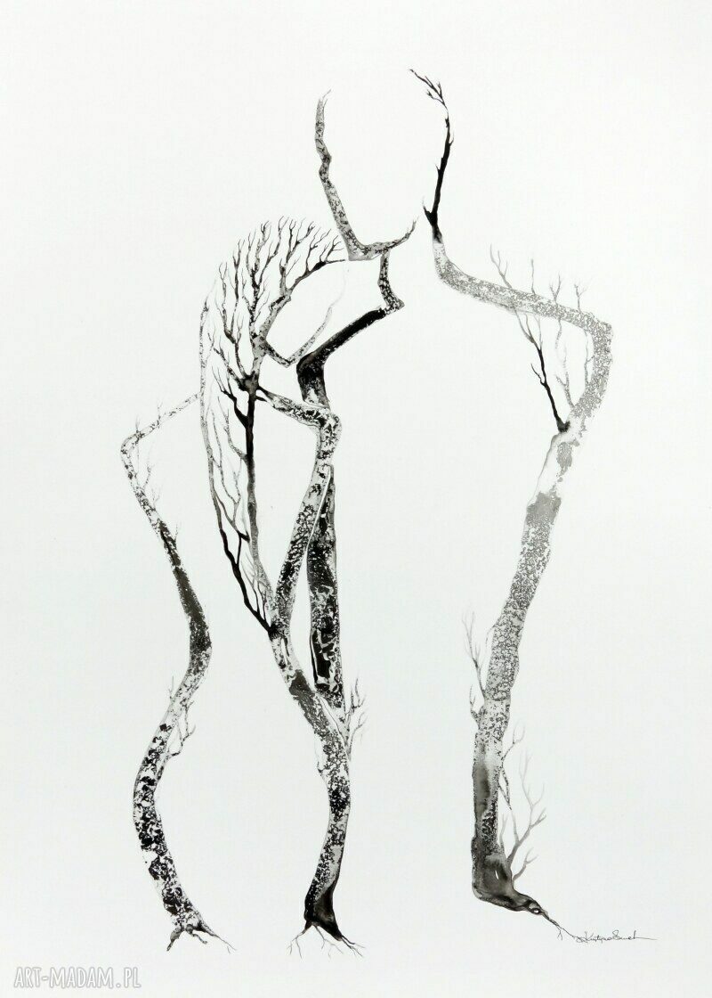 Ręcznie malowany obraz 50x70 cm - nowoczesna abstrakcja tuszem