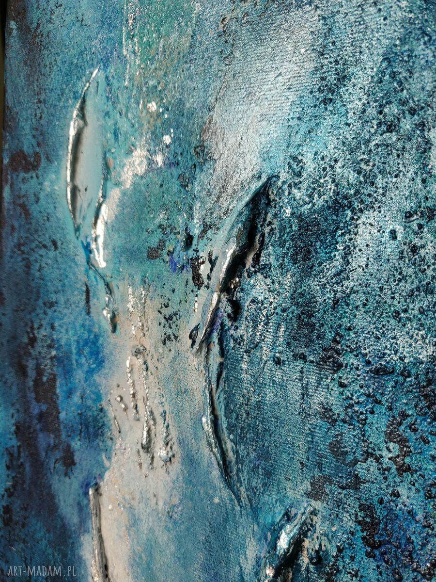 Srebrzysty Księżyc 3D - obraz ręcznie malowany na płótnie 100x70 cm