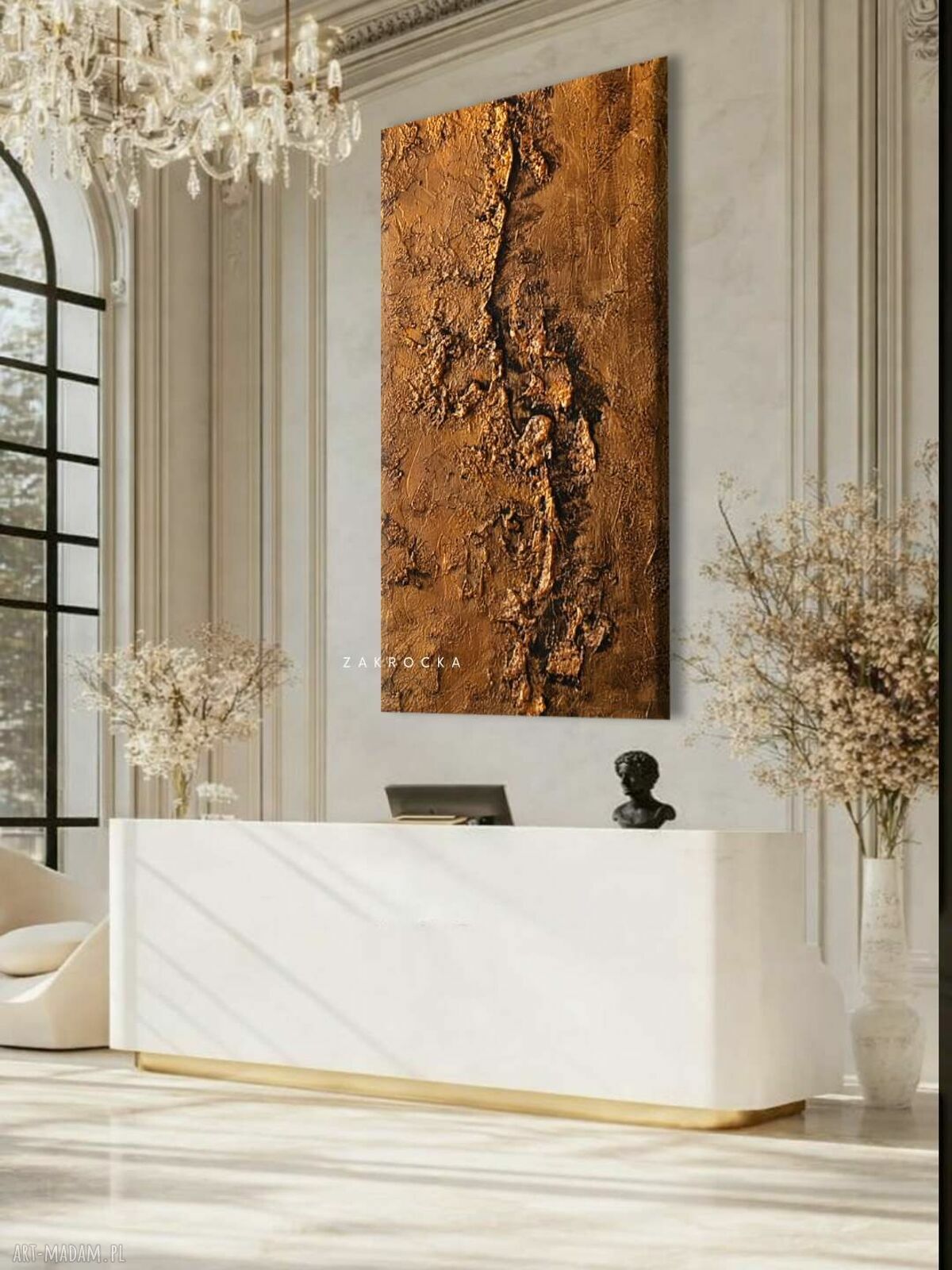 Obraz ręcznie malowany metaliczna struktura 80x160 cm