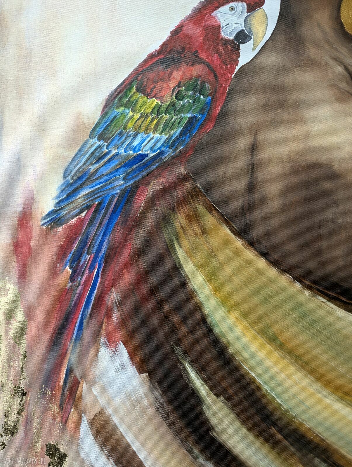 Obraz olejny 70x100 cm - Kobieta z papugą, gotowy do zawieszenia