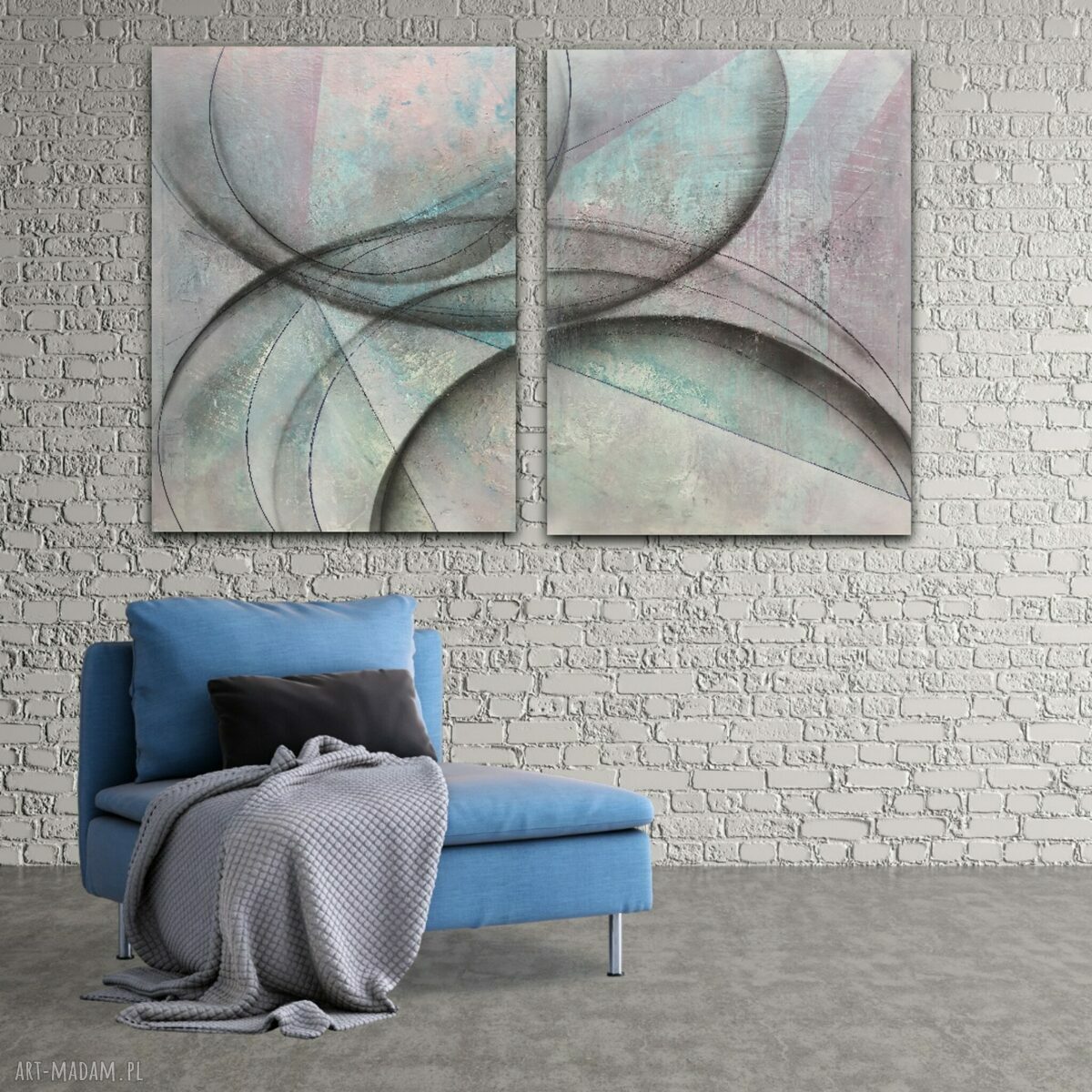 Ręcznie malowany dyptyk 2x60x80 cm - geometryczna kompozycja barw
