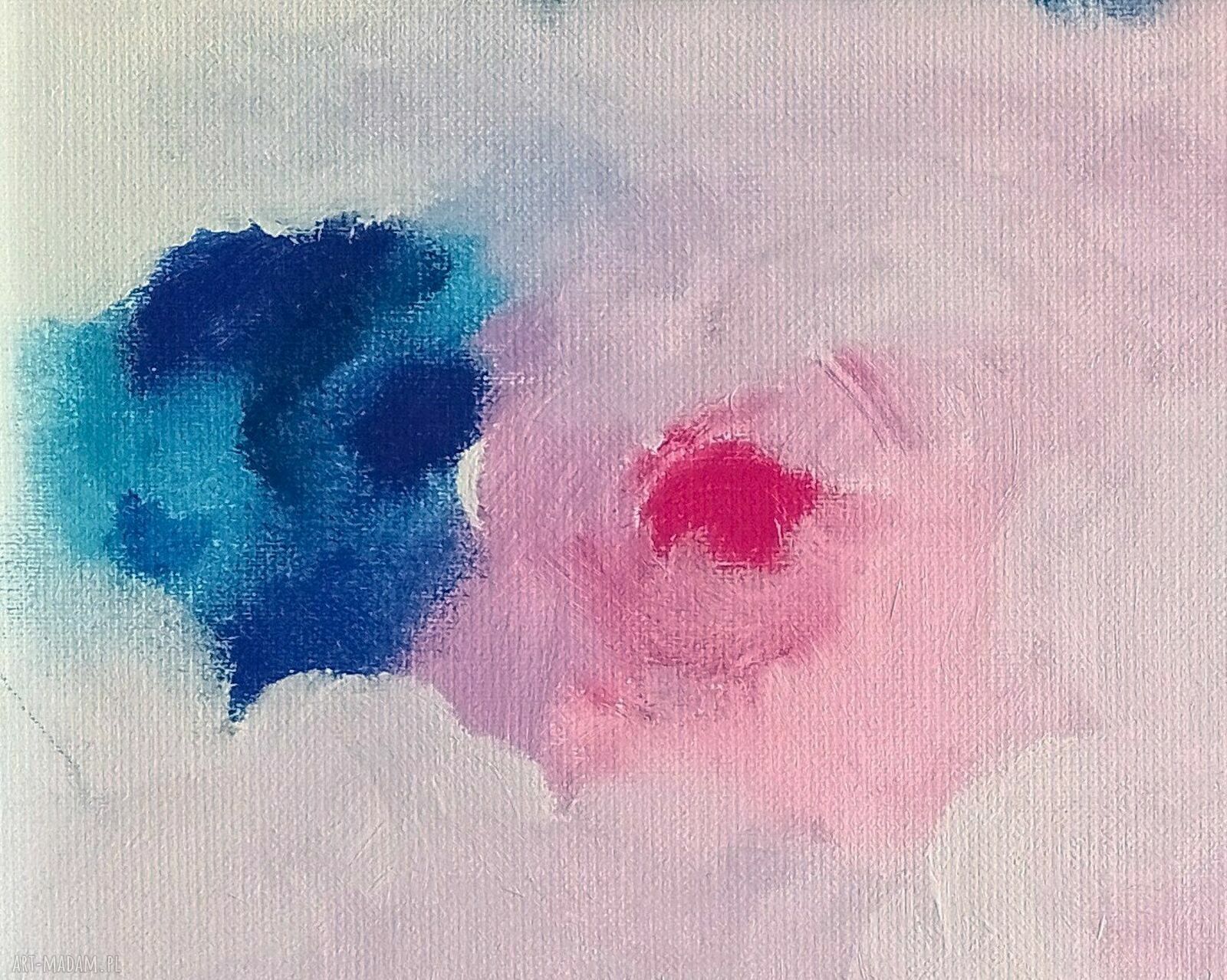 Obraz „Chmurki” ręcznie malowany abstrakcja w białej ramie 52x42 cm