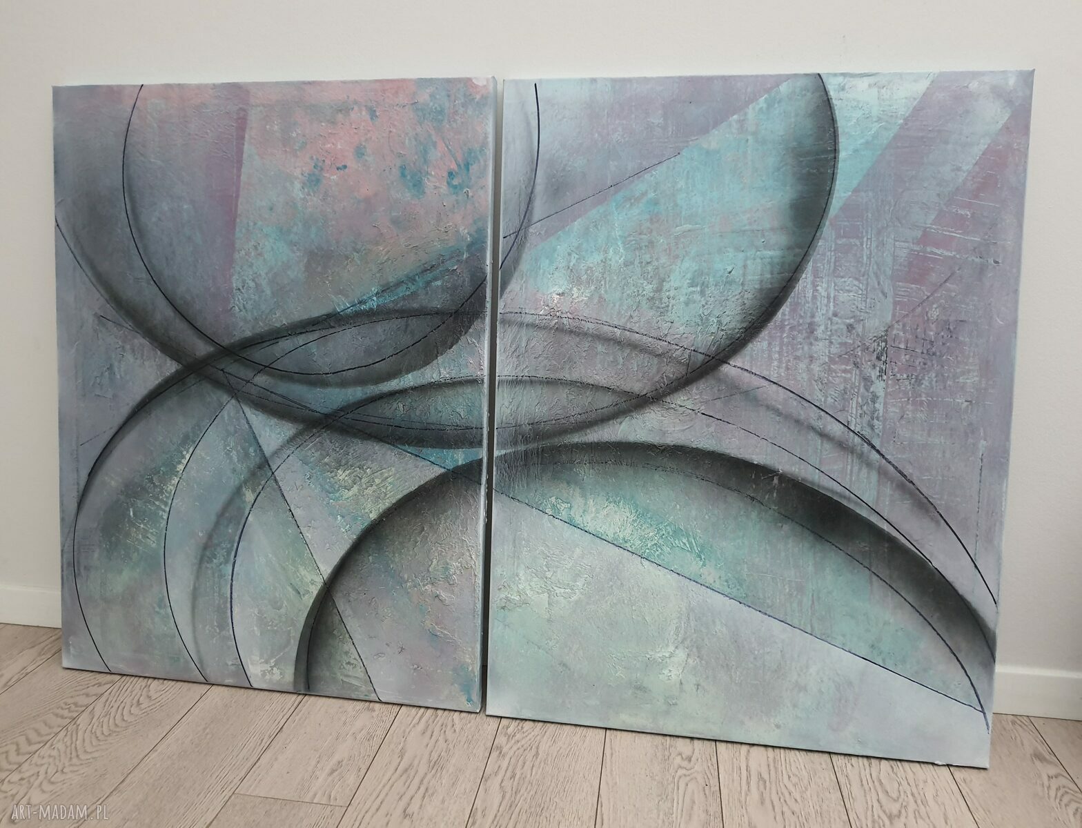 Ręcznie malowany dyptyk 2x60x80 cm - geometryczna kompozycja barw