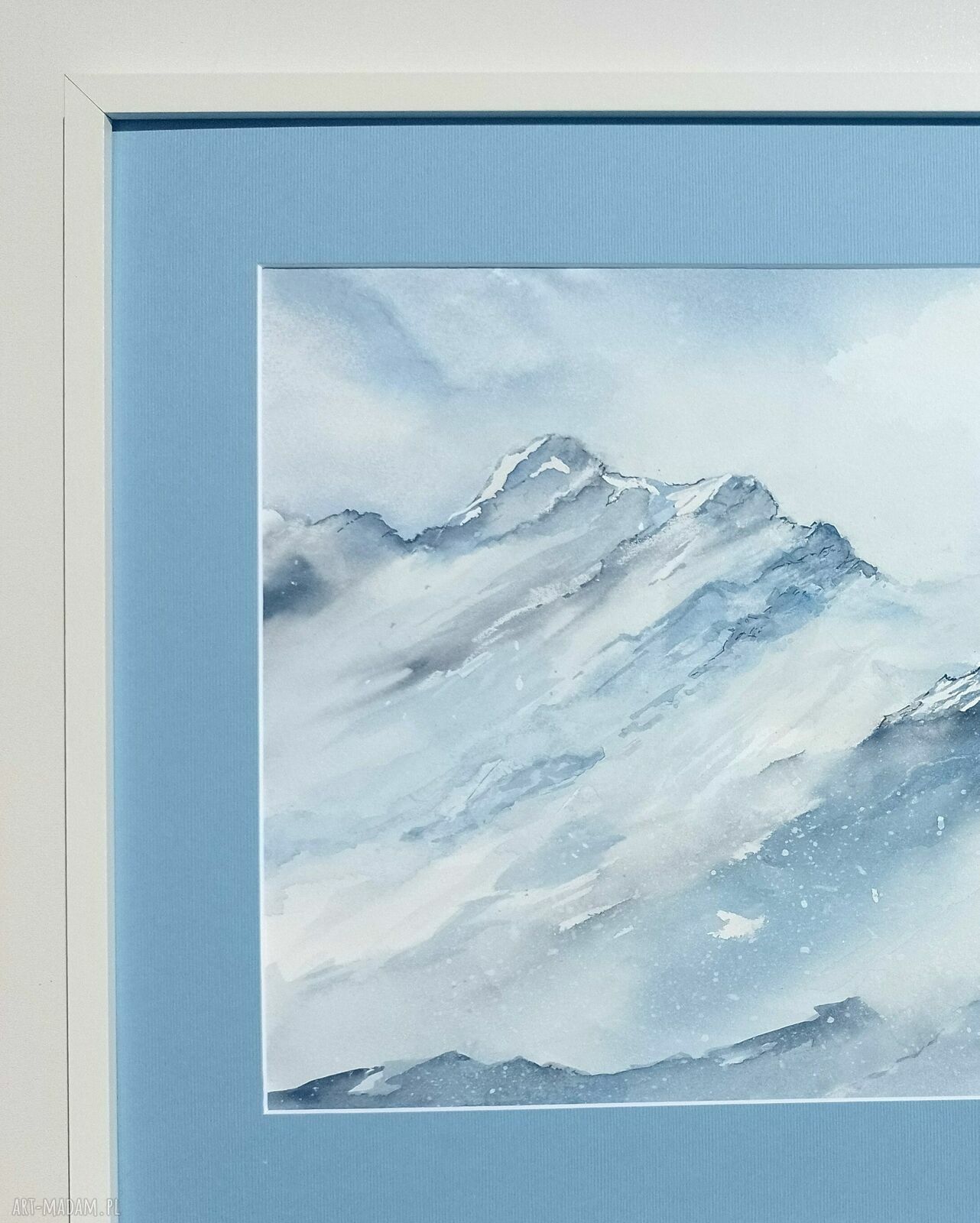 Obraz akwarela Góry "Mglista zaduma" oprawiony 52x42 cm