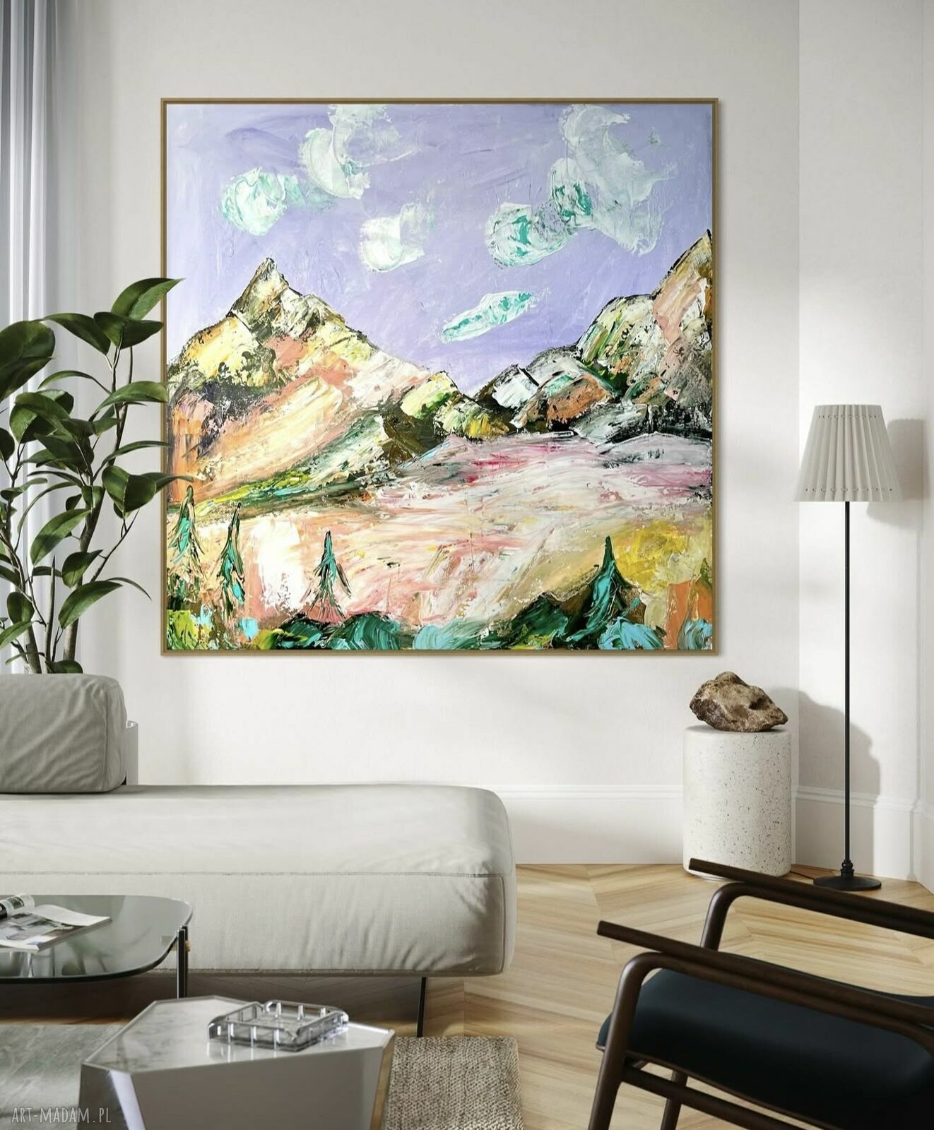 Obraz ręcznie malowany 100x100 cm - krajobraz w stylu abstrakcji