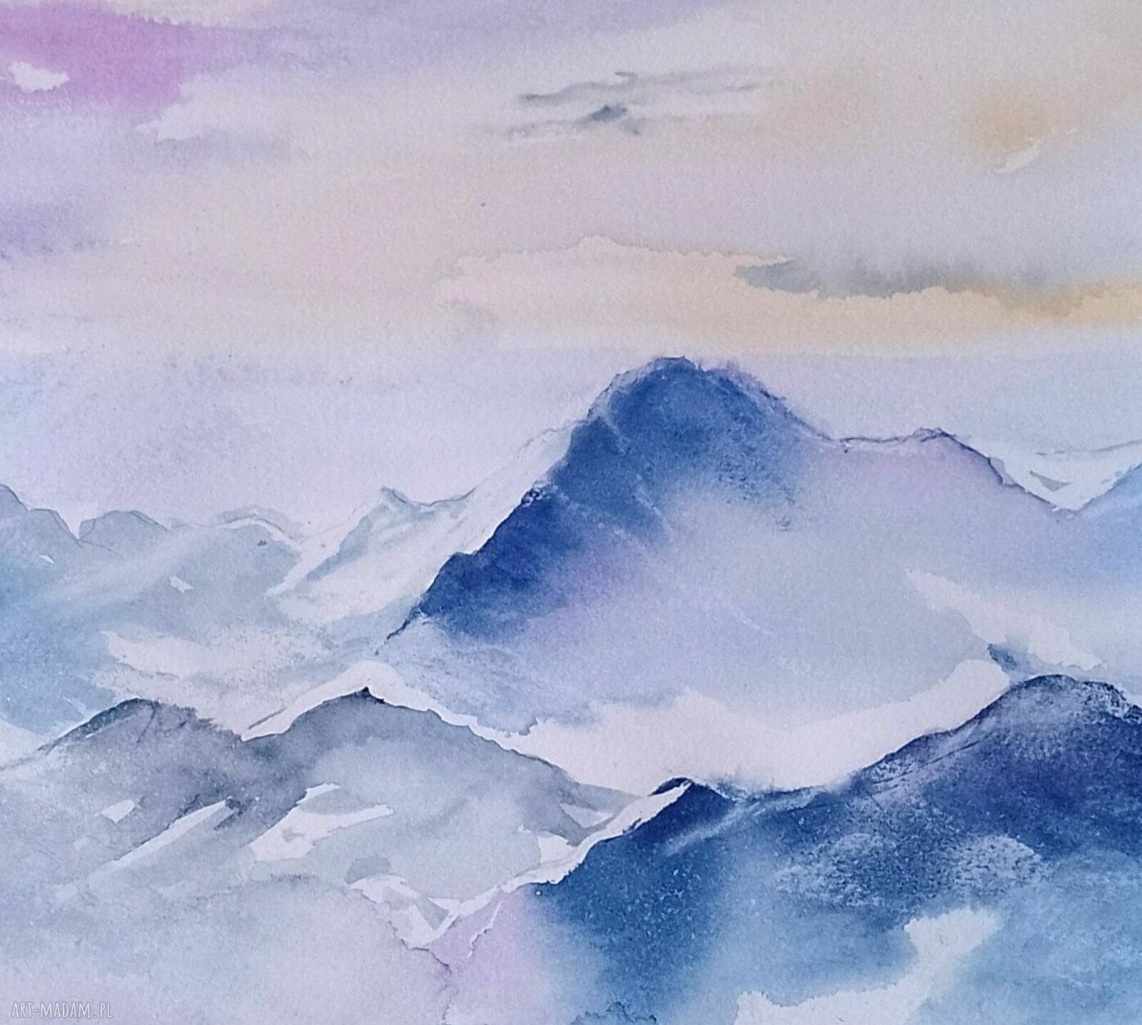 Obraz ręcznie malowany „W nastroju indygo” akwarela oprawiony 52x42 cm