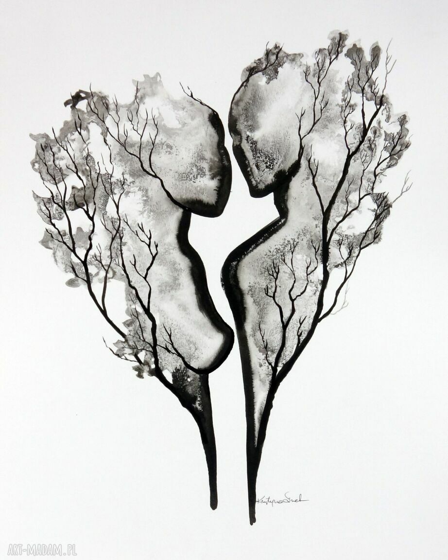 Abstrakcja 40x50 cm ręcznie malowana - czarno-biała grafika do sypialni