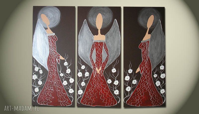 Obraz ręcznie malowany „Anioły Szczęścia i Dobrobytu” 90x70 cm