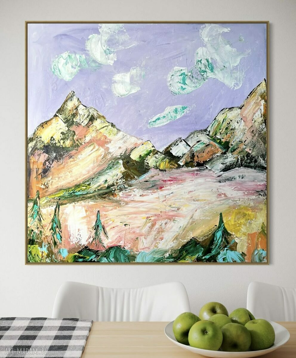 Obraz ręcznie malowany 100x100 cm - krajobraz w stylu abstrakcji