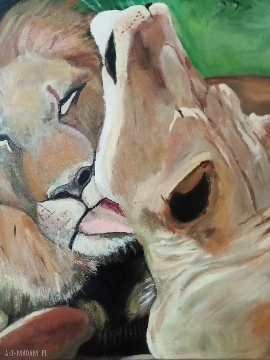 Kiss Me - obraz ręcznie malowany na płótnie z kotami 60x50