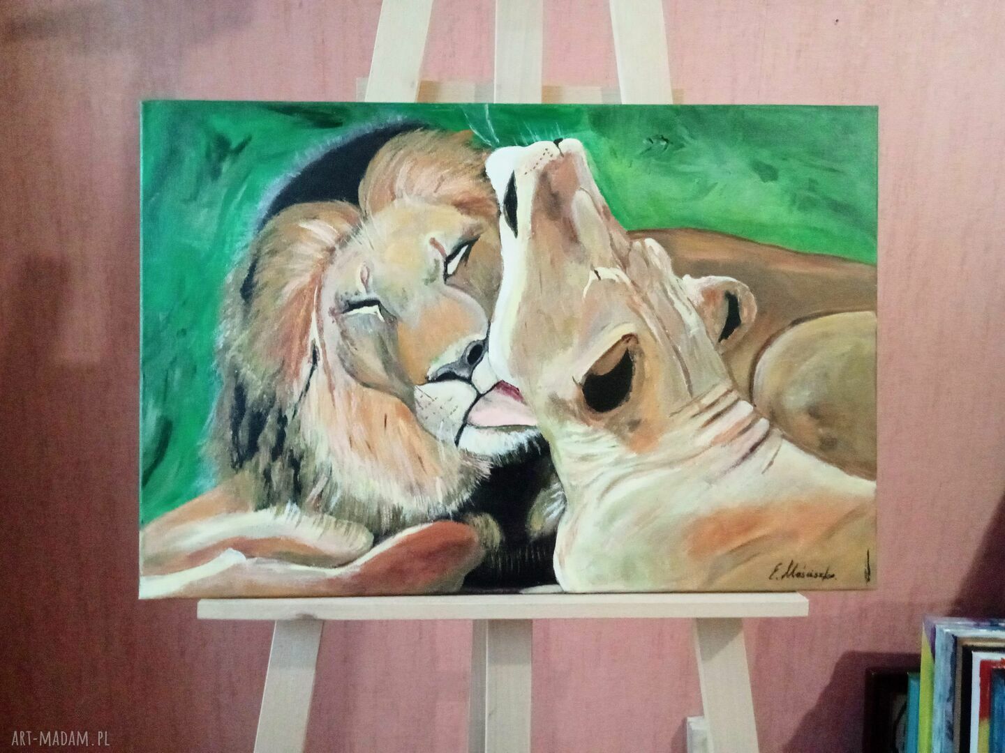 Kiss Me - obraz ręcznie malowany na płótnie z kotami 60x50