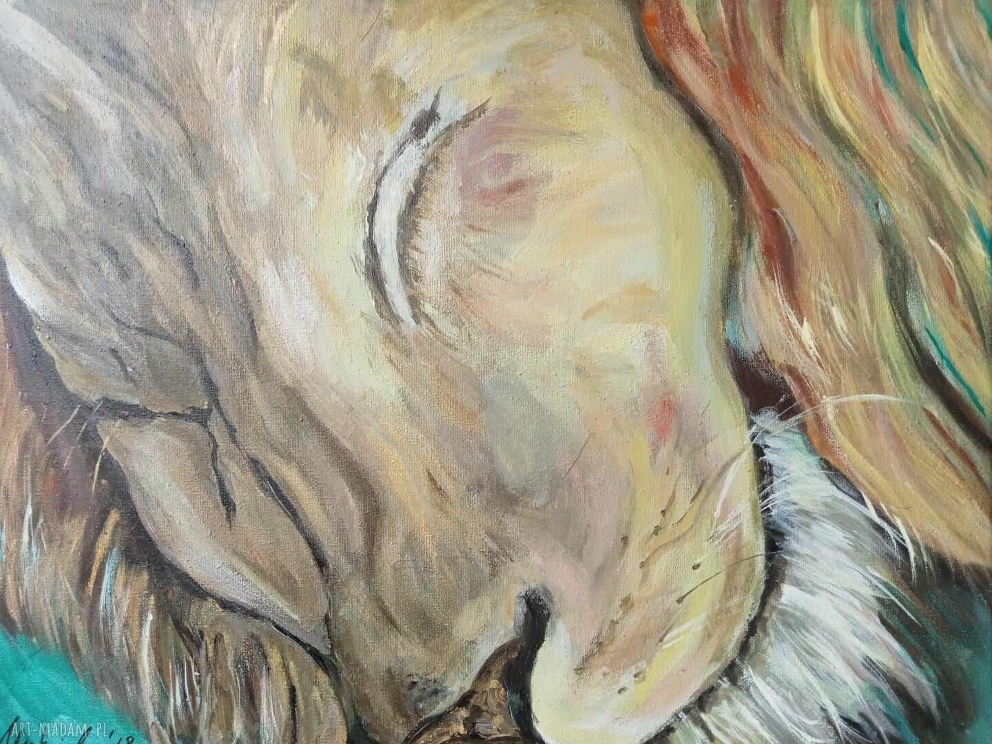 Obraz ręcznie malowany na płótnie - Sleeping Lion (30x40x2) - gotowy do zawieszenia