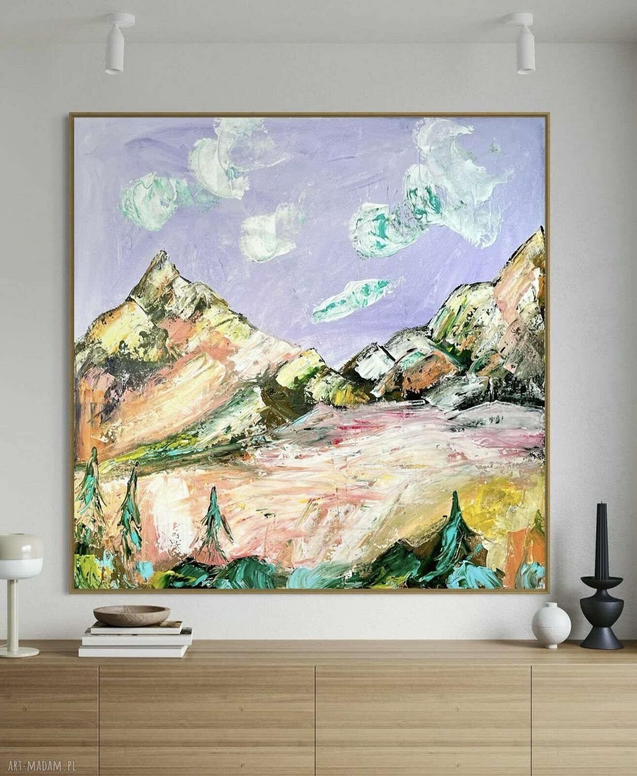 Obraz ręcznie malowany 100x100 cm - krajobraz w stylu abstrakcji