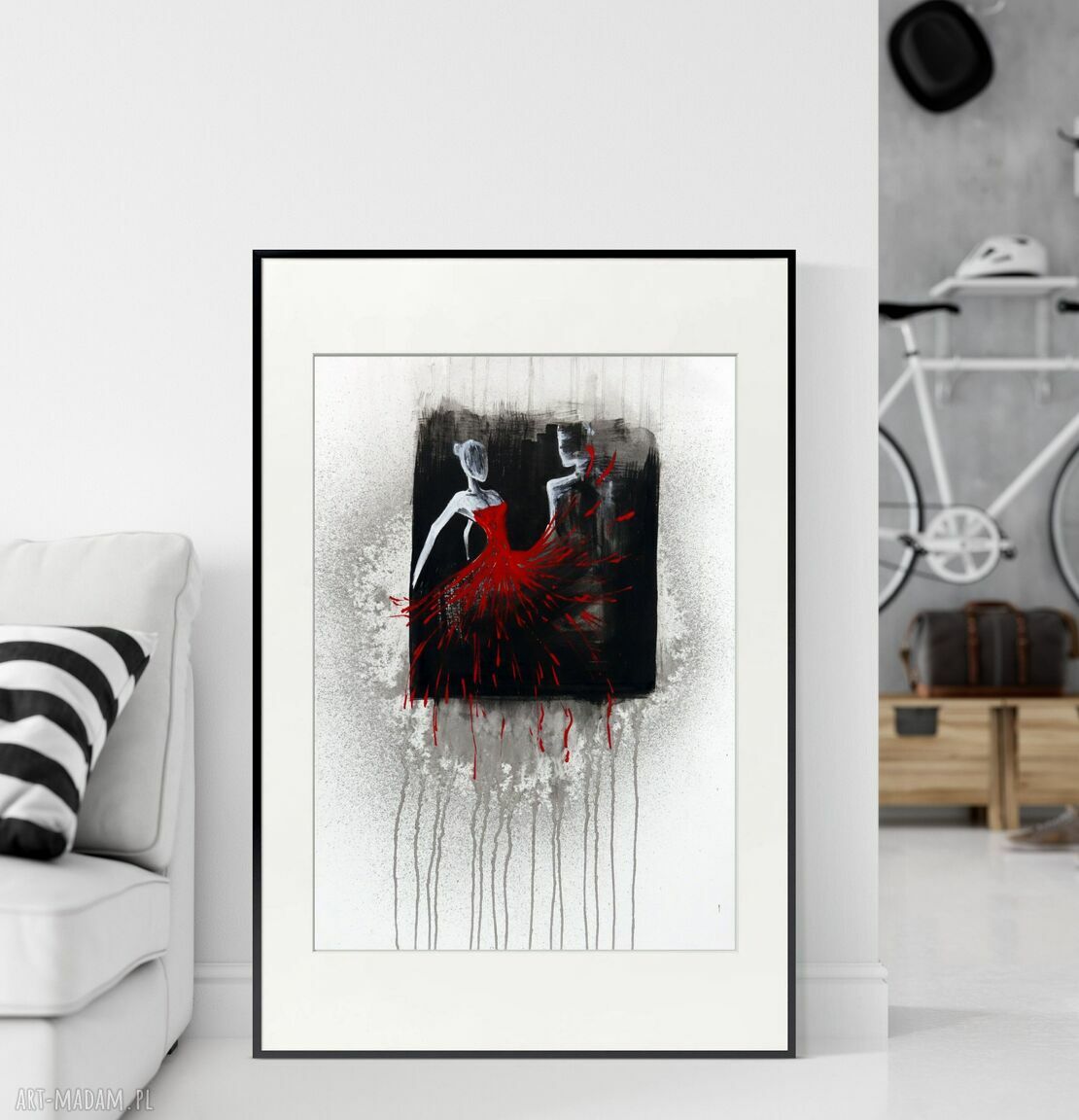 Obraz ręcznie malowany 50 x 70 cm - nowoczesna abstrakcja (czerń i czerwień)