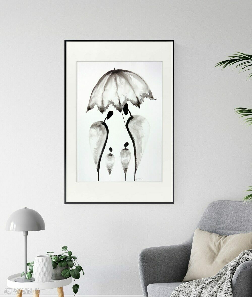 Obraz ręcznie malowany 50x70 cm - abstrakcja skandynawska (tusz na papierze akwarelowym)