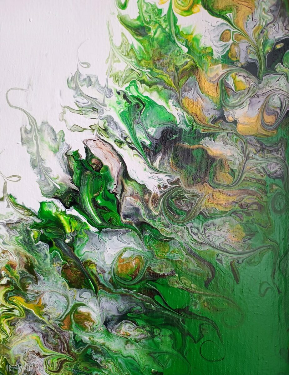 Obraz ręcznie malowany akrylowy Pouring „Moc Zieleni” - 30x24 cm