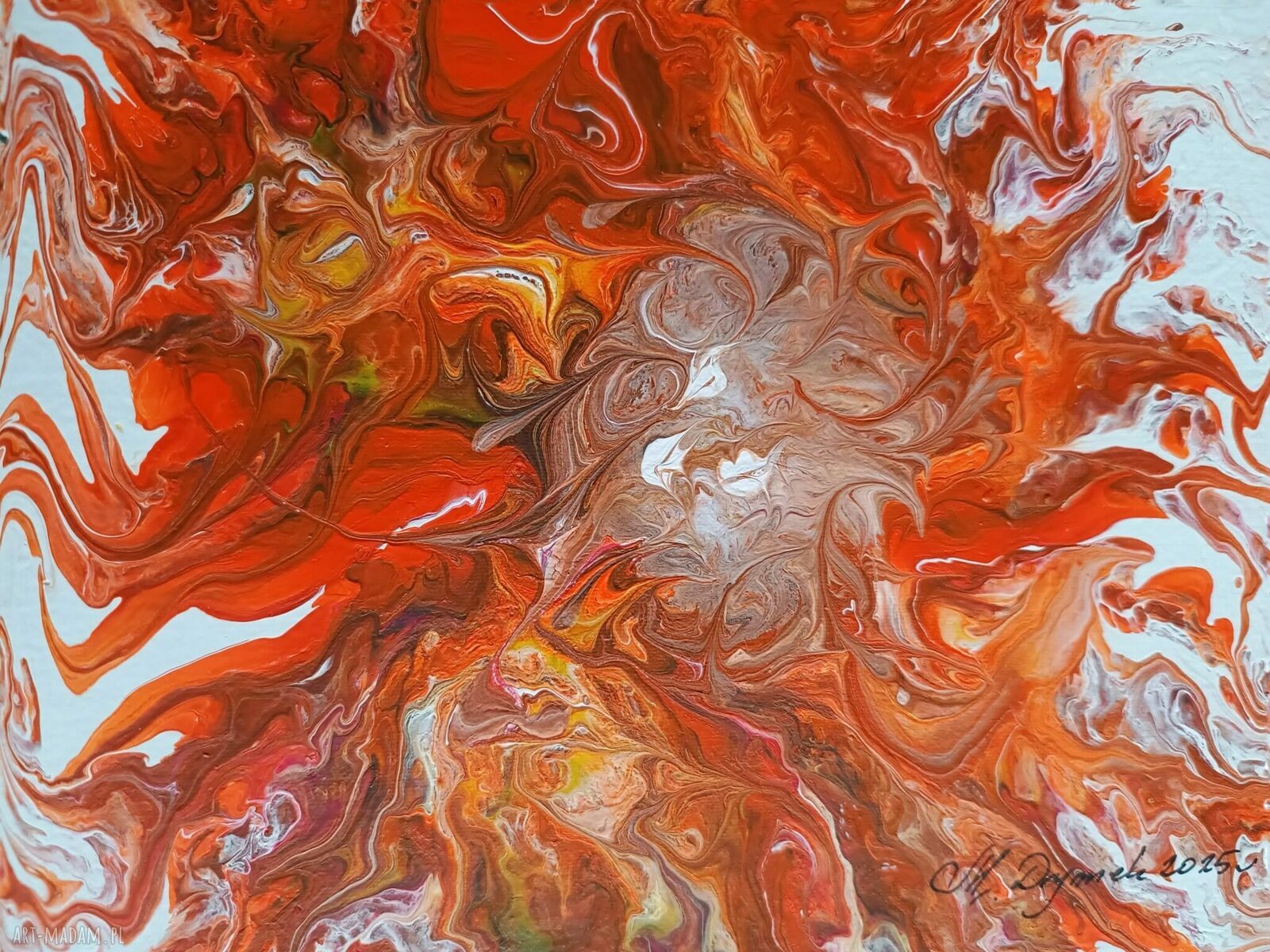 Obraz ręcznie malowany akrylowy Pouring „Moc Pomarańczu” 24x30 cm