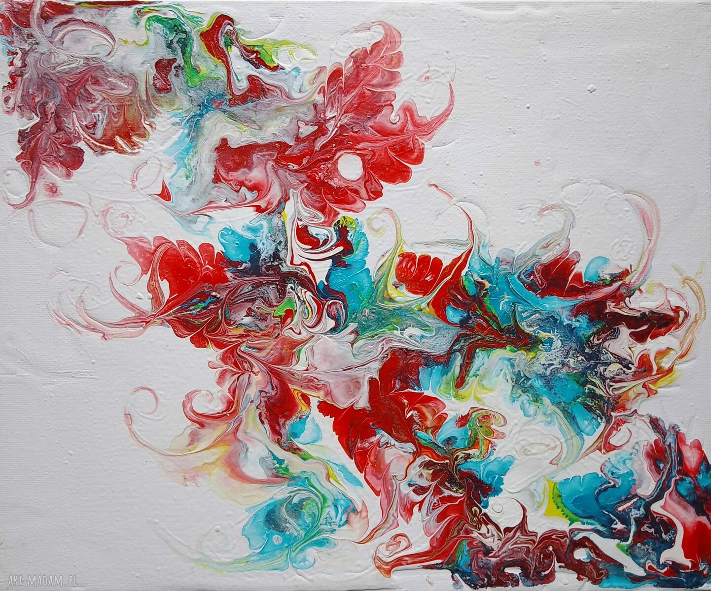 Obraz akrylowy ręcznie malowany w technice pouring "Moc Czerwieni" 30x24 cm