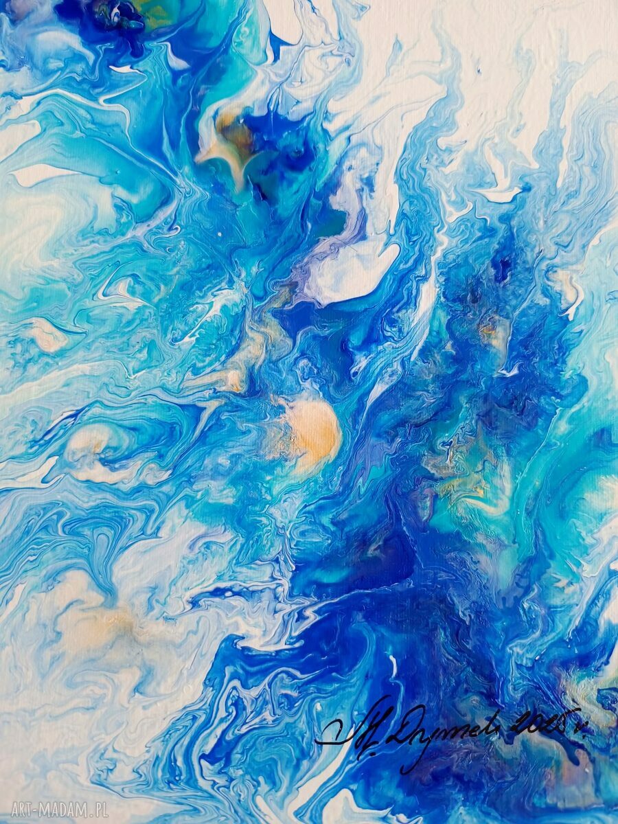 Obraz akrylowy Pouring "Moc Błękitu" - abstrakcja 30x24 cm