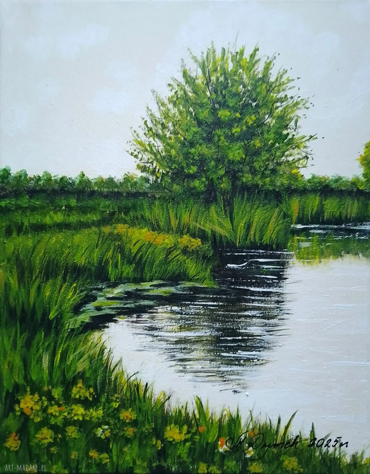 Słoneczny pejzaż „Blisko Wody 2” - obraz akrylowy 30x24 cm ręcznie malowany
