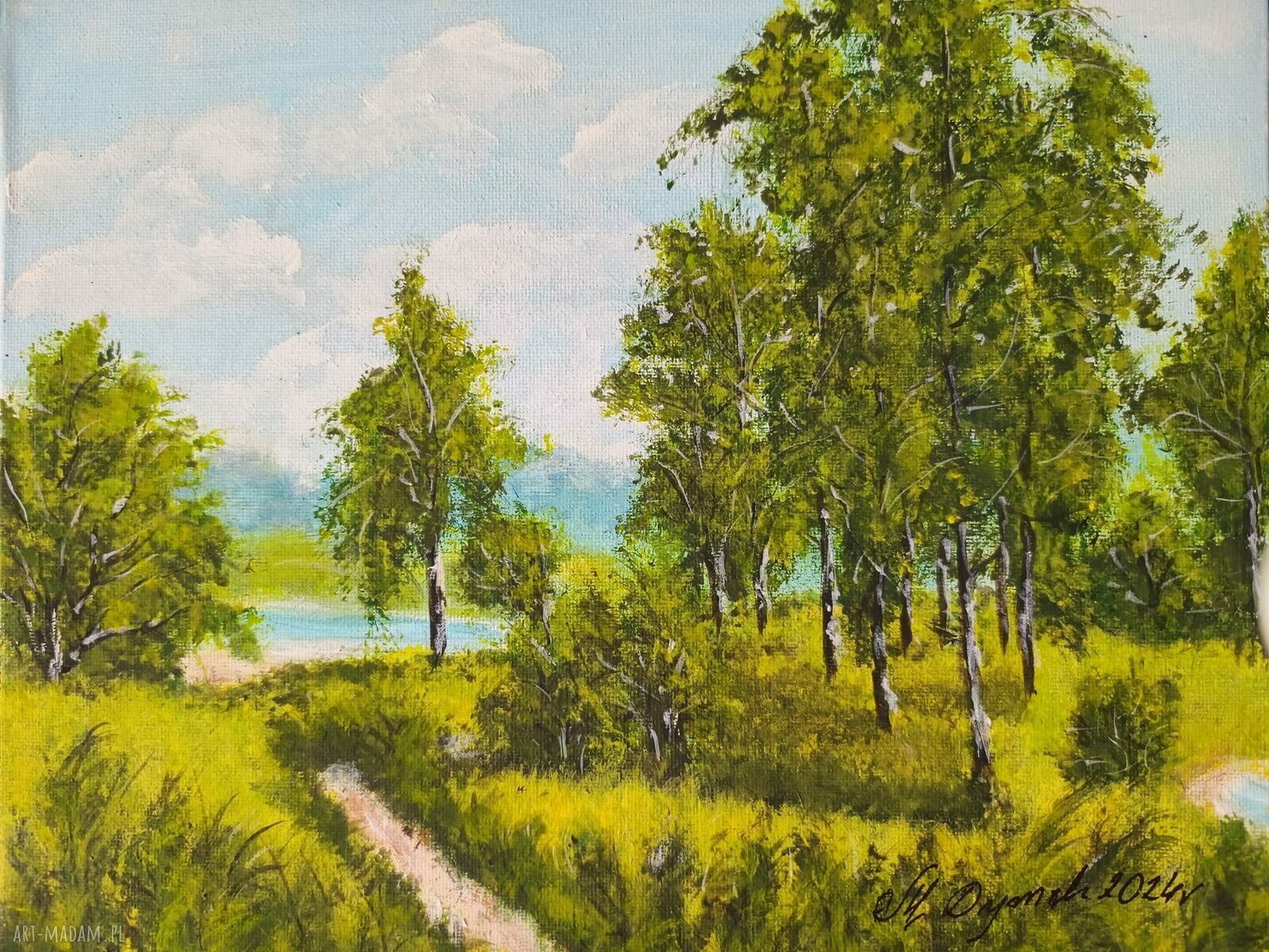 Obraz ręcznie malowany akrylowy „Brzozowa polana” 24x30 cm