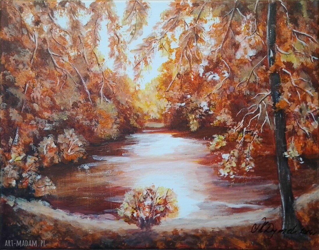 Obraz ręcznie malowany akrylowy „Czerwień i brąz” - 24x30 cm