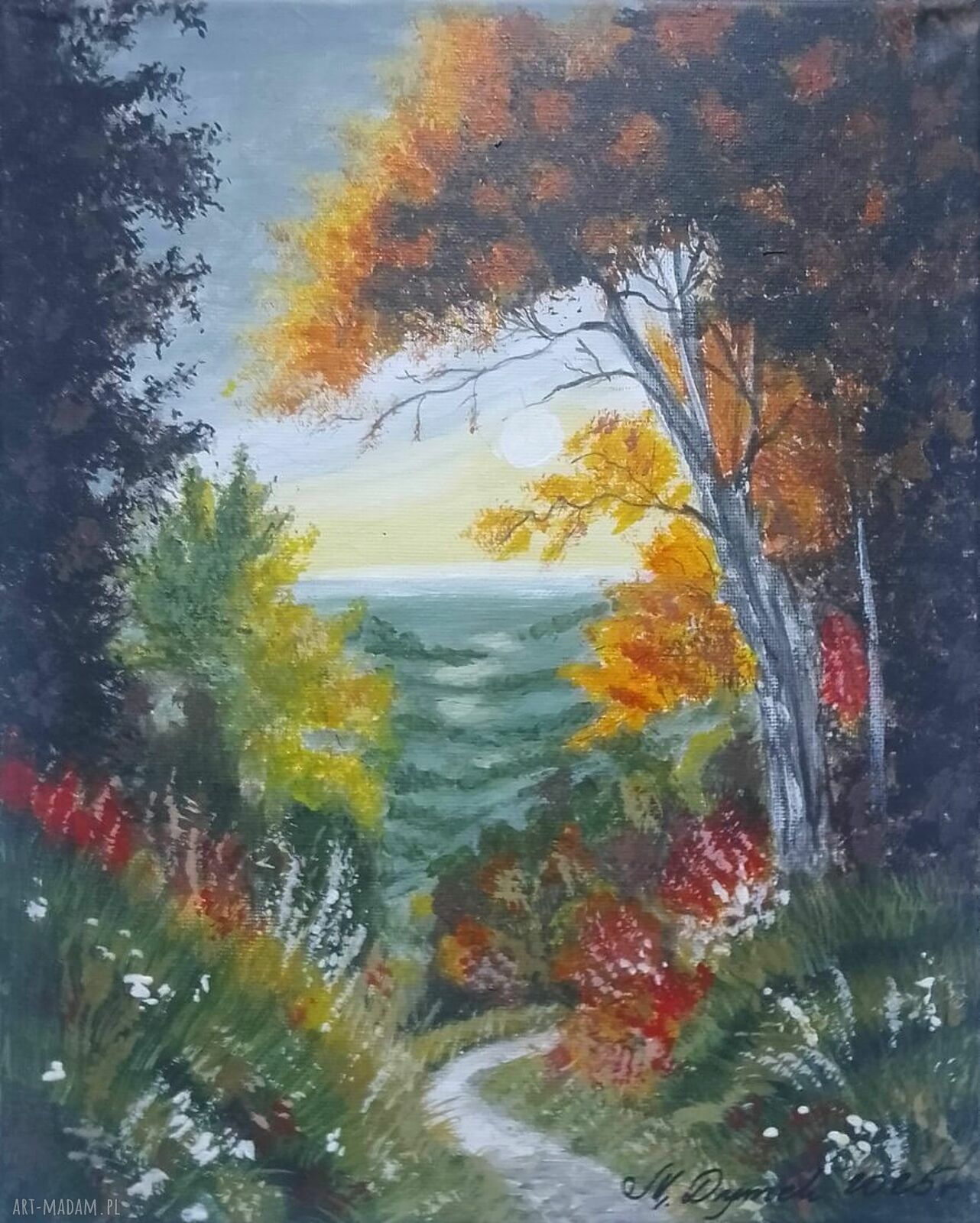 Obraz ręcznie malowany akrylowy „Gdy dzień się kładzie” - 30x24 cm