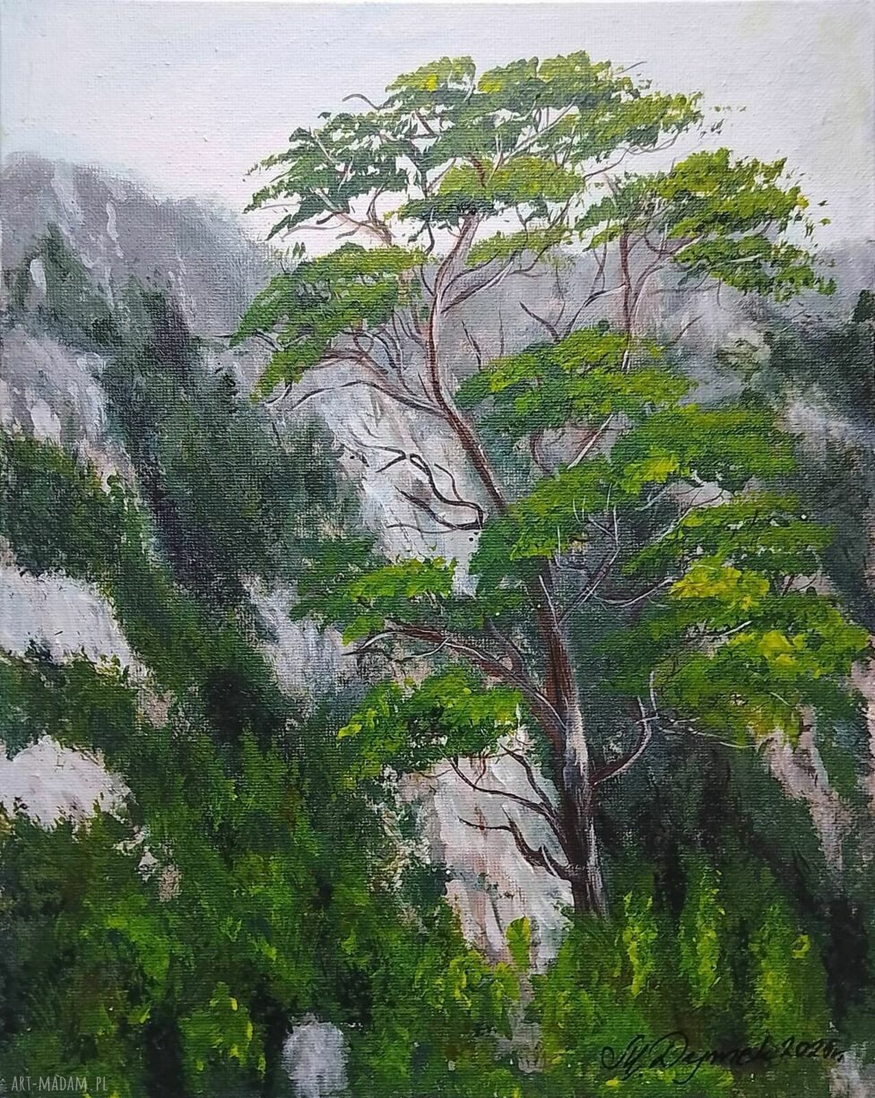 „Górzysta kurtyna” - obraz akrylowy ręcznie malowany 30x24 cm