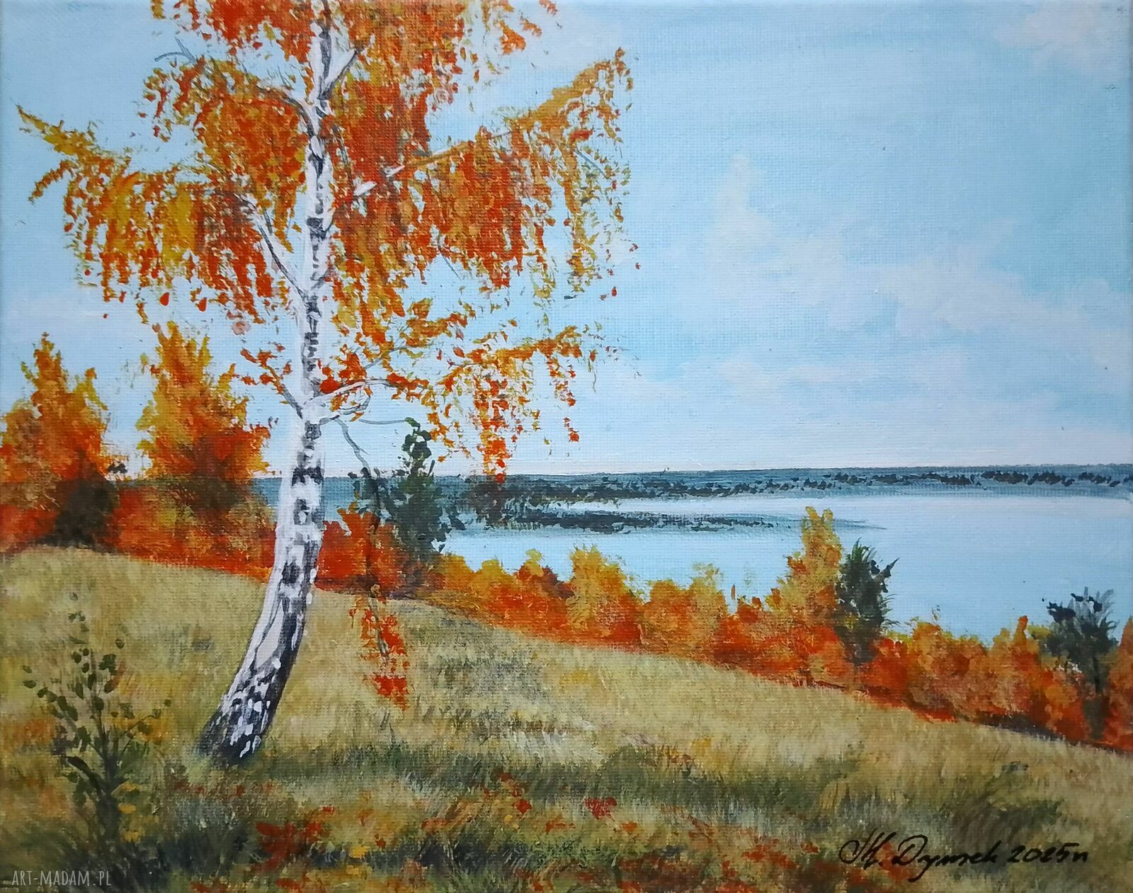 Obraz akrylowy "Jesienna Nostalgia" 24x30 cm - ręcznie malowany jesienny pejzaż z drzewem