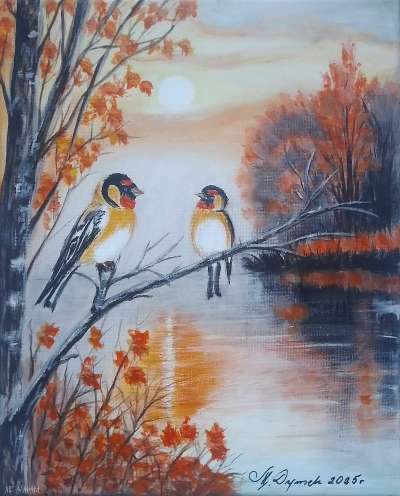 Obraz ręcznie malowany akrylowy „Jesienny Dwugłos” 30x24 cm